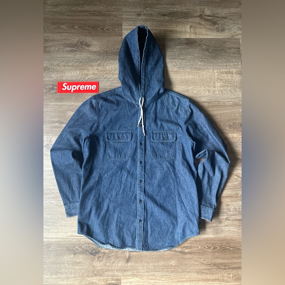 🔥 SUPREME FW11 HOODED DENIM SHIRT – XL – INDIGO – 2011 OG RED TAG – RARE